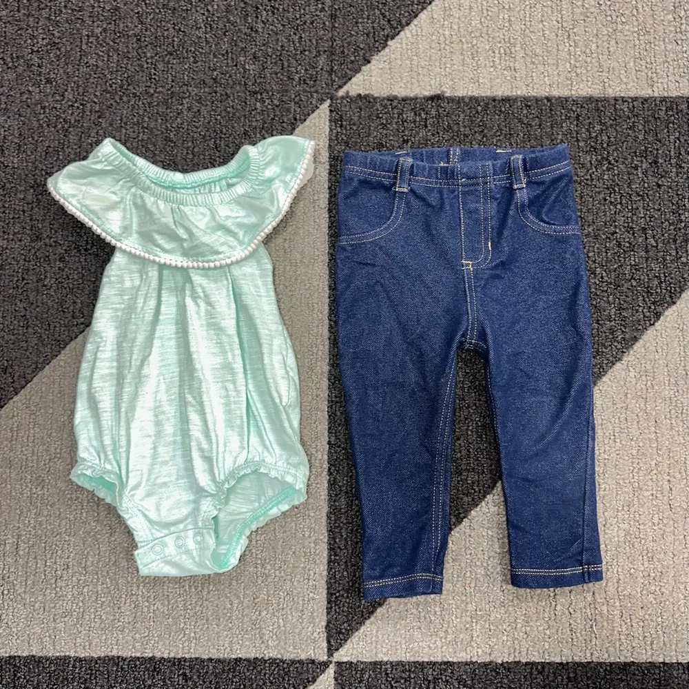 Baby Girl Lightning Bug Romper 12M mint Blue Green Garanimals Blue Jean Jeggings